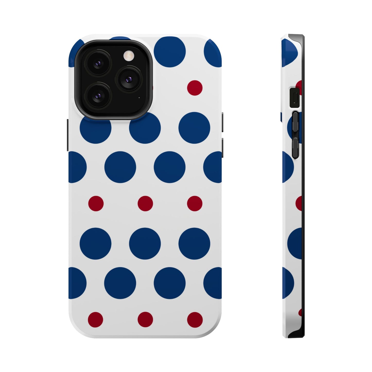 Bold Navy & Red Polka Dot Pattern – MagSafe iPhone Case