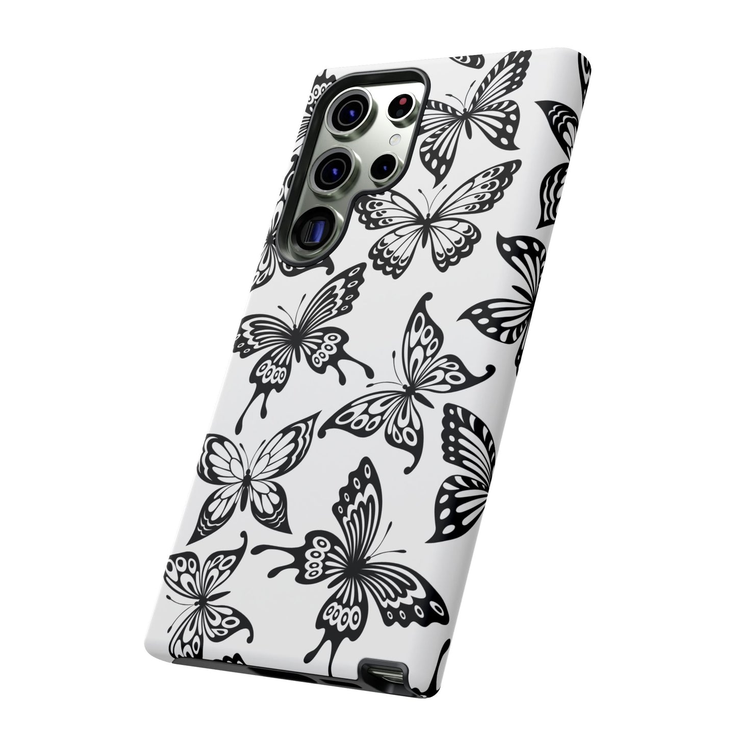 Monochrome Butterfly Pattern Samsung Galaxy  Case – Dual-Layer Protection with Matte Finish