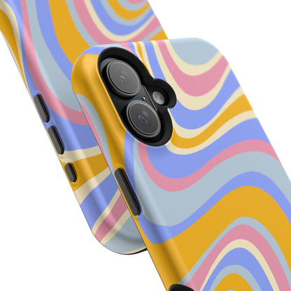 Groovy Pastel Waves MagSafe iPhone Case – 70s-Inspired Design with Dual-Layer Protection