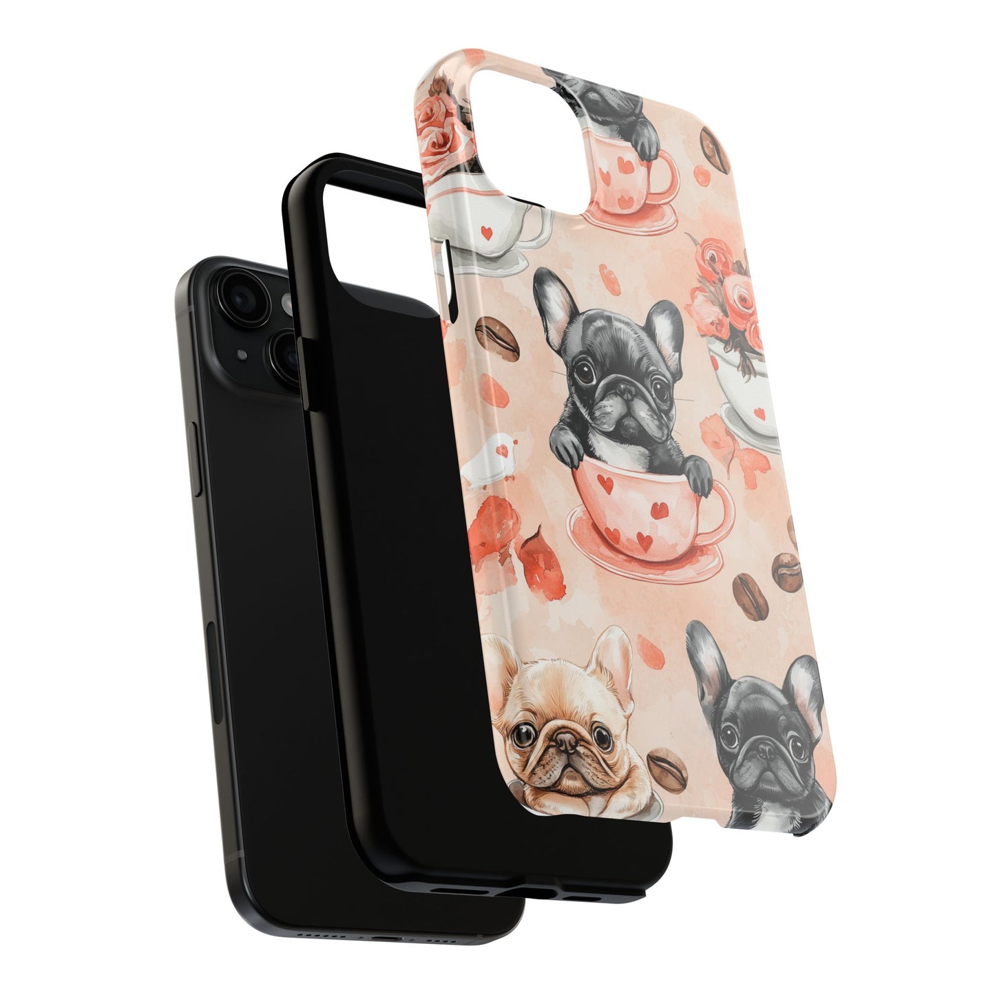 French Bulldogs in Heart iPhone Case – Cute Dog & Floral Design, Shockproof Protection - BOGO Cases