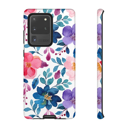 Mystic Bloom – Samsung Galaxy Case with Blue & Pink Watercolor Florals