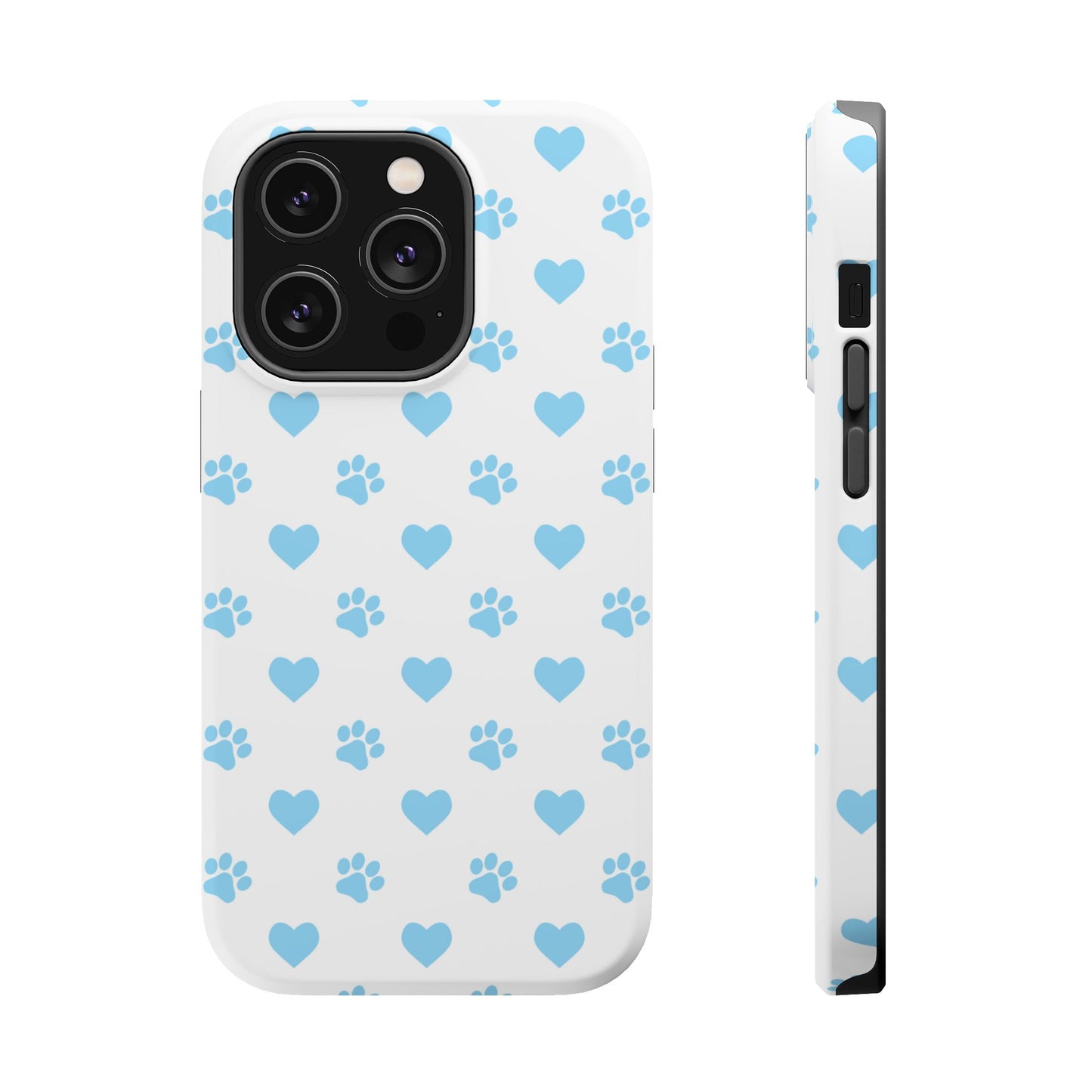 Blue Paw Prints & Hearts – MagSafe iPhone Case with Adorable Pet-Lover Design