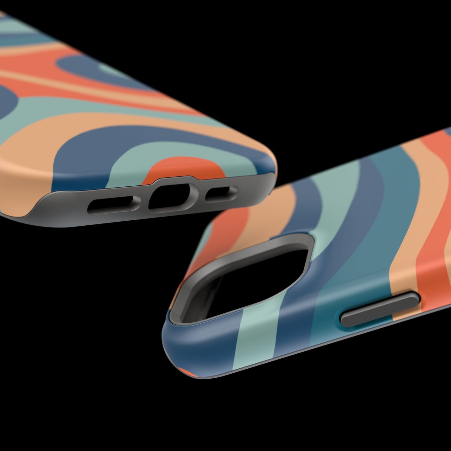 Retro Vibe Wavy Stripes MagSafe iPhone Case – 70s-Inspired in Teal, Orange, and Rust