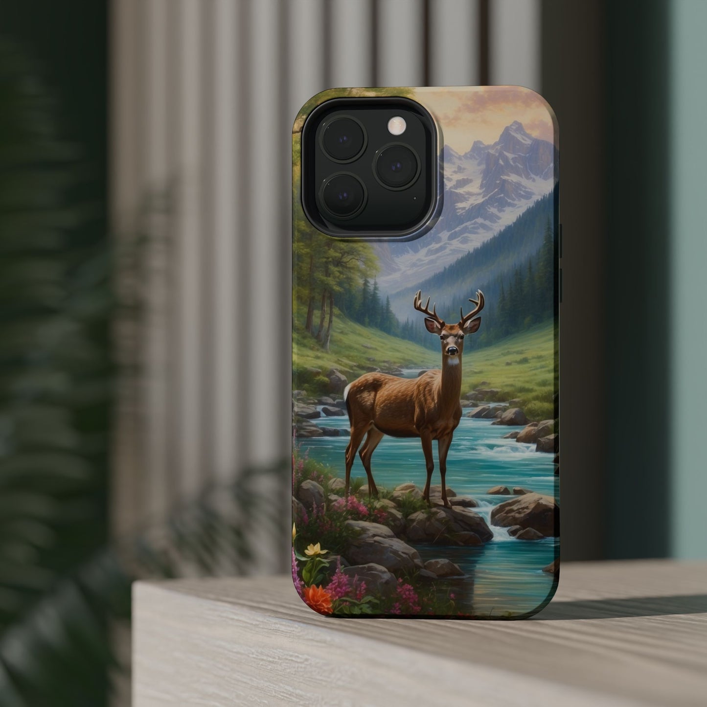 Alpine Serenity – Stag in Mountain Bliss MagSafe iPhone Cases