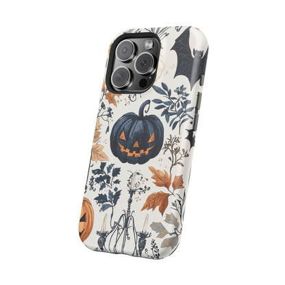 Vintage Halloween MagSafe iPhone Case – Dark Jack - o' - Lanterns, Bats, and Autumn Leaves Design - BOGO Cases