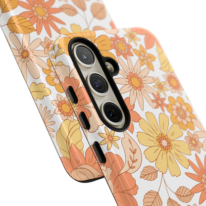 Vintage Floral Bloom Samsung Galaxy Case – Warm Orange & Yellow Retro Flower Design with Matte Finish