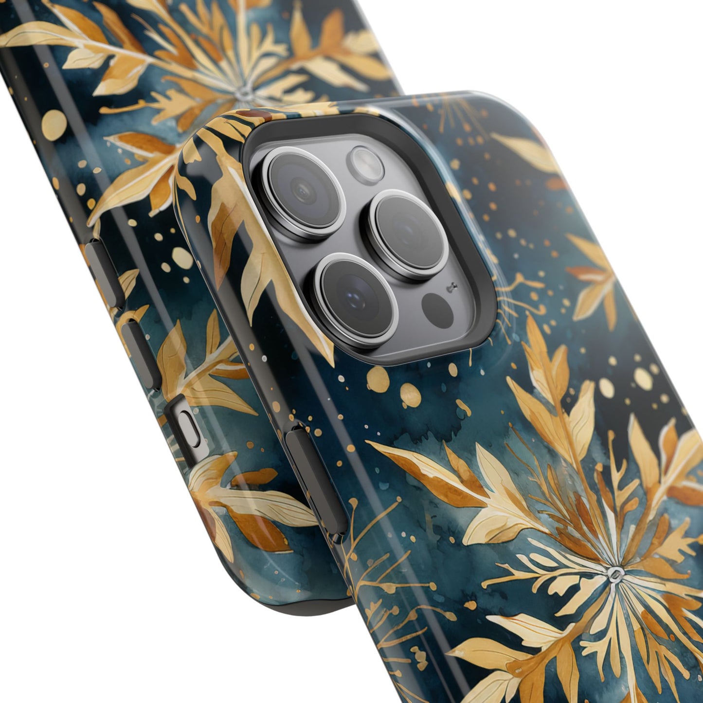 Gold Floral Snowflakes on Midnight Blue - MagSafe iPhone Series Case