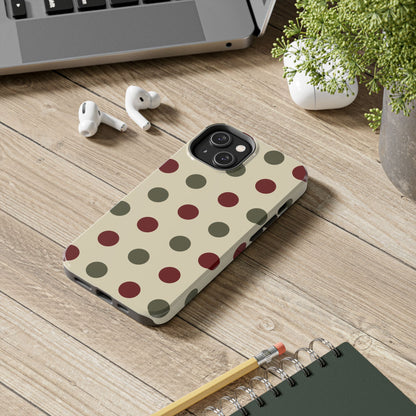 Red & Green Polka Dots on Cream – iPhone Case