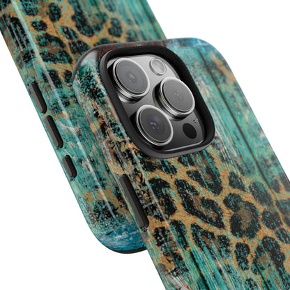 Turquoise Rustic Leopard Wood - iPhone Series Case