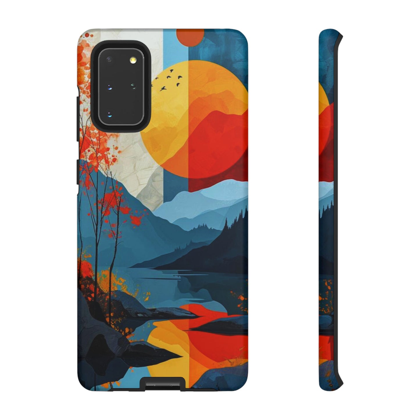 Abstract Autumn Landscape Samsung Galaxy Case – Bold Colorful Sunset Design, Dual-Layer Protection