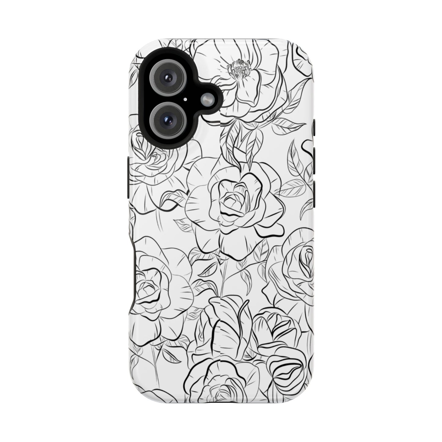 Monochrome Rose Garden Tough MagSafe iPhone Case – Elegant Floral Line Art with Dual-Layer Protection