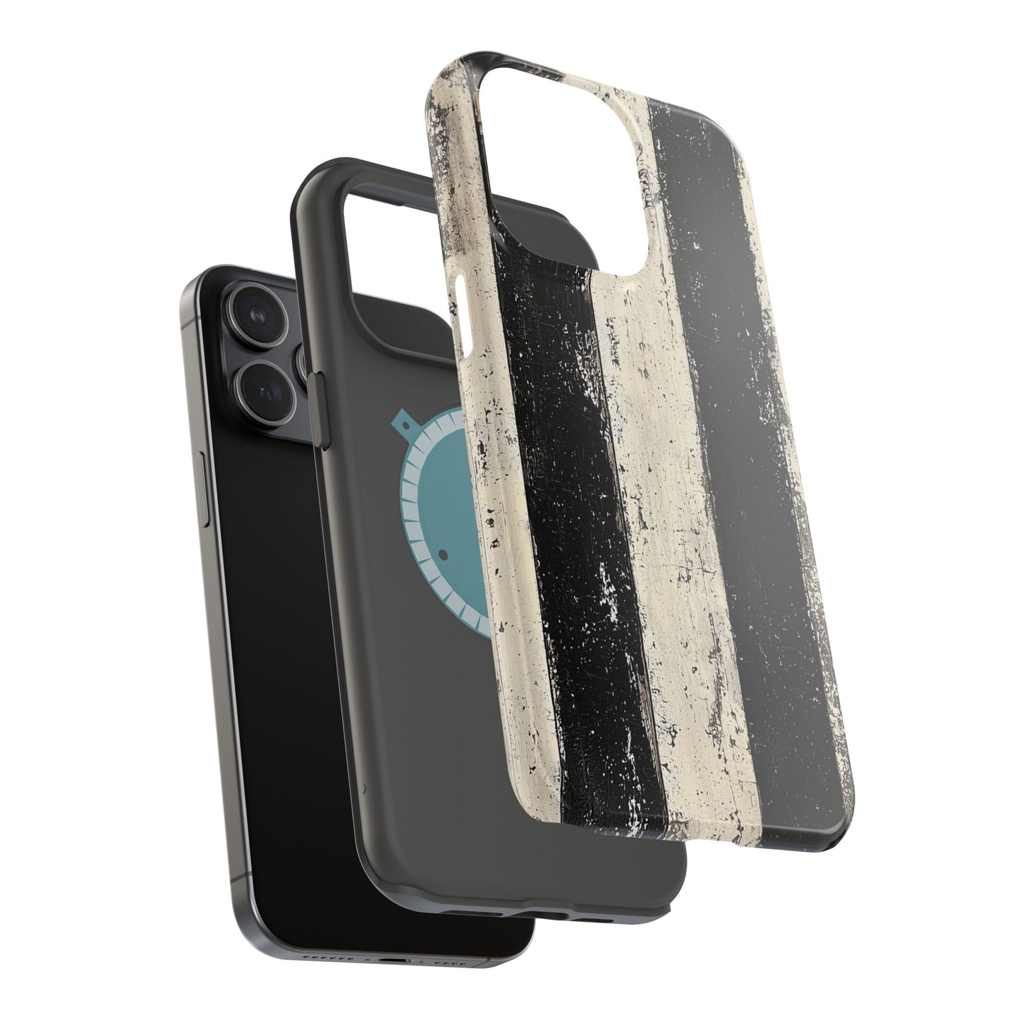 Vintage Vertical Stripe MagSafe iPhone Case - Black & White Grunge Design