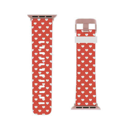 White Hearts on Red Apple Watch Band