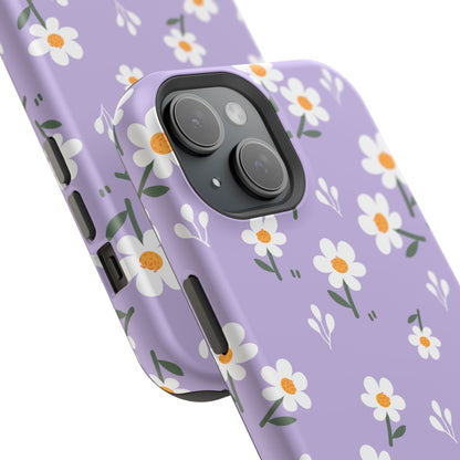 Purple Daisy Garden MagSafe  iPhone Case – Soft Lavender Background, Shockproof Protection with Slim Fit