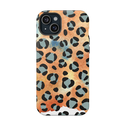 Sunset Watercolor Leopard Print Tough MagSafe iPhone Case – Artistic Animal Pattern with Dual-Layer Protection