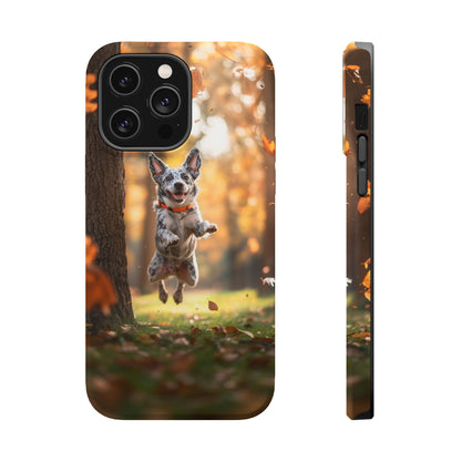 Energetic Blue Heeler Forest Pup MagSafe iPhone Case – Durable Outdoor-Inspired Design