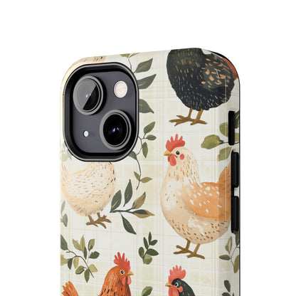 iPhone Case: Vintage Chicken Farmhouse Case – Rustic Leaves Design