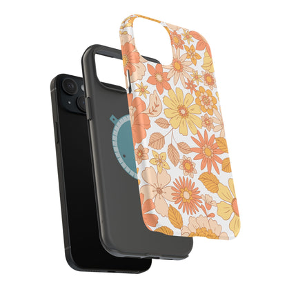 Vintage Floral Bloom MagSafe iPhone Case – Warm Orange & Yellow Retro Flower Design with Matte Finish