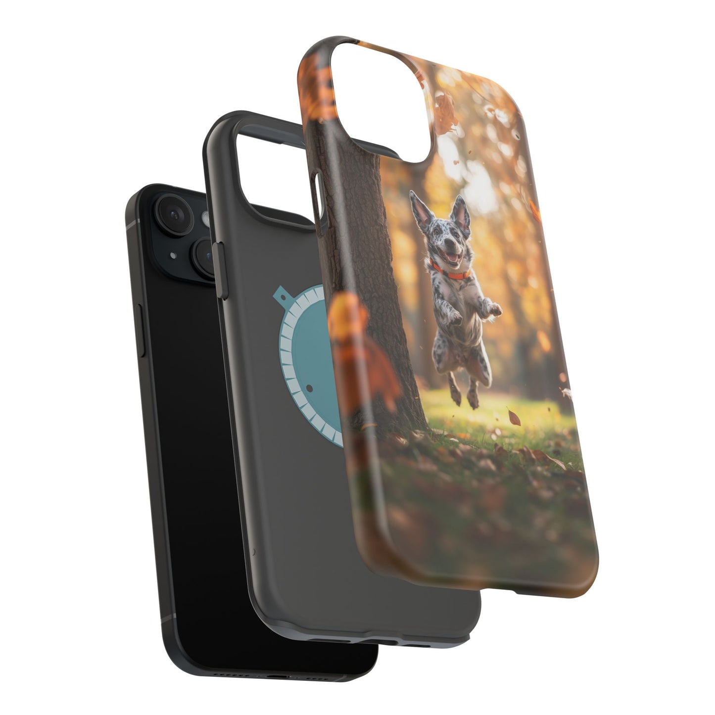 Energetic Blue Heeler Forest Pup MagSafe iPhone Case – Durable Outdoor-Inspired Design