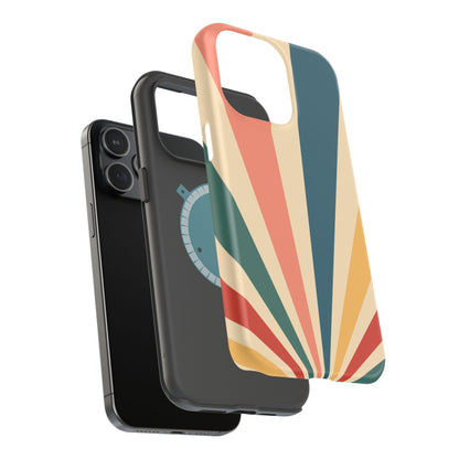 Retro Sunbeam MagSafe iPhone Case – 70s-Inspired Radiating Stripes in Coral, Teal, and Mustard