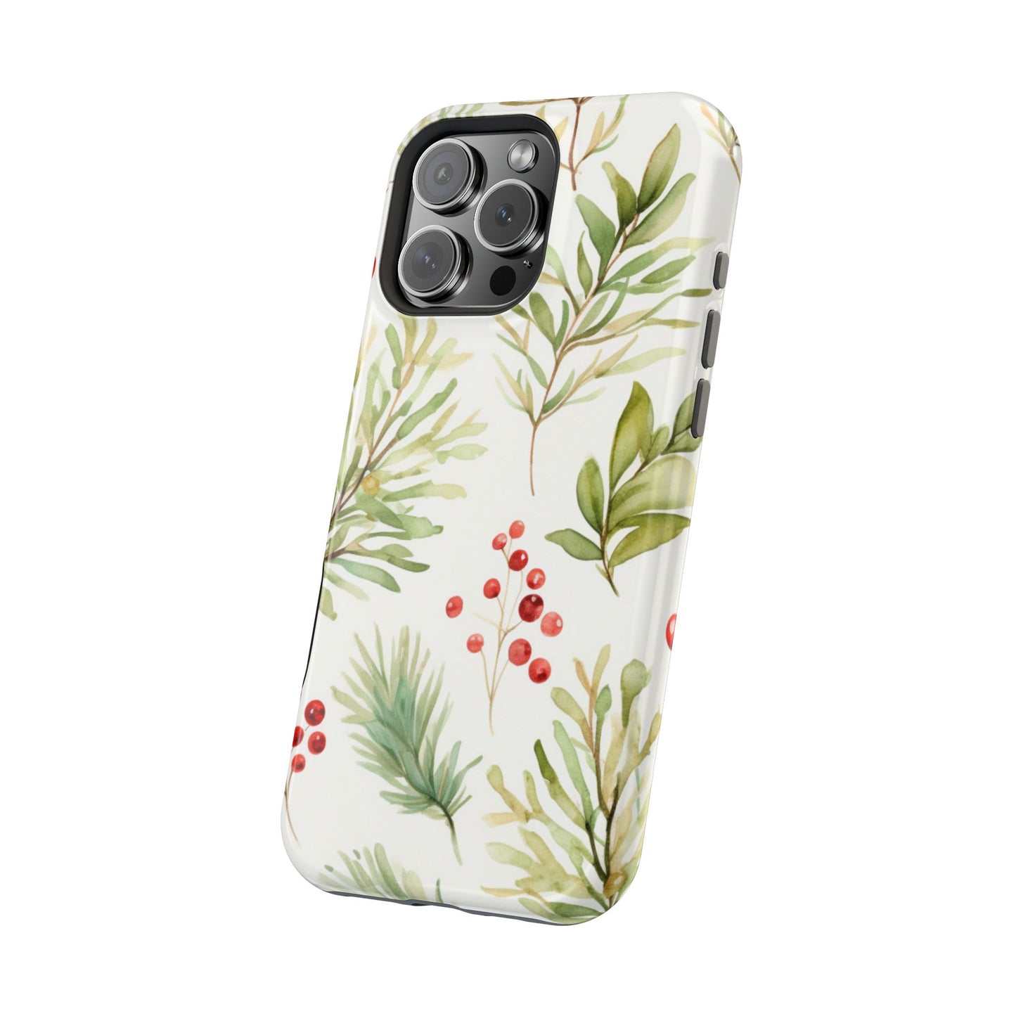 Winter Greenery & Berry Watercolor – MagSafe iPhone Series Case