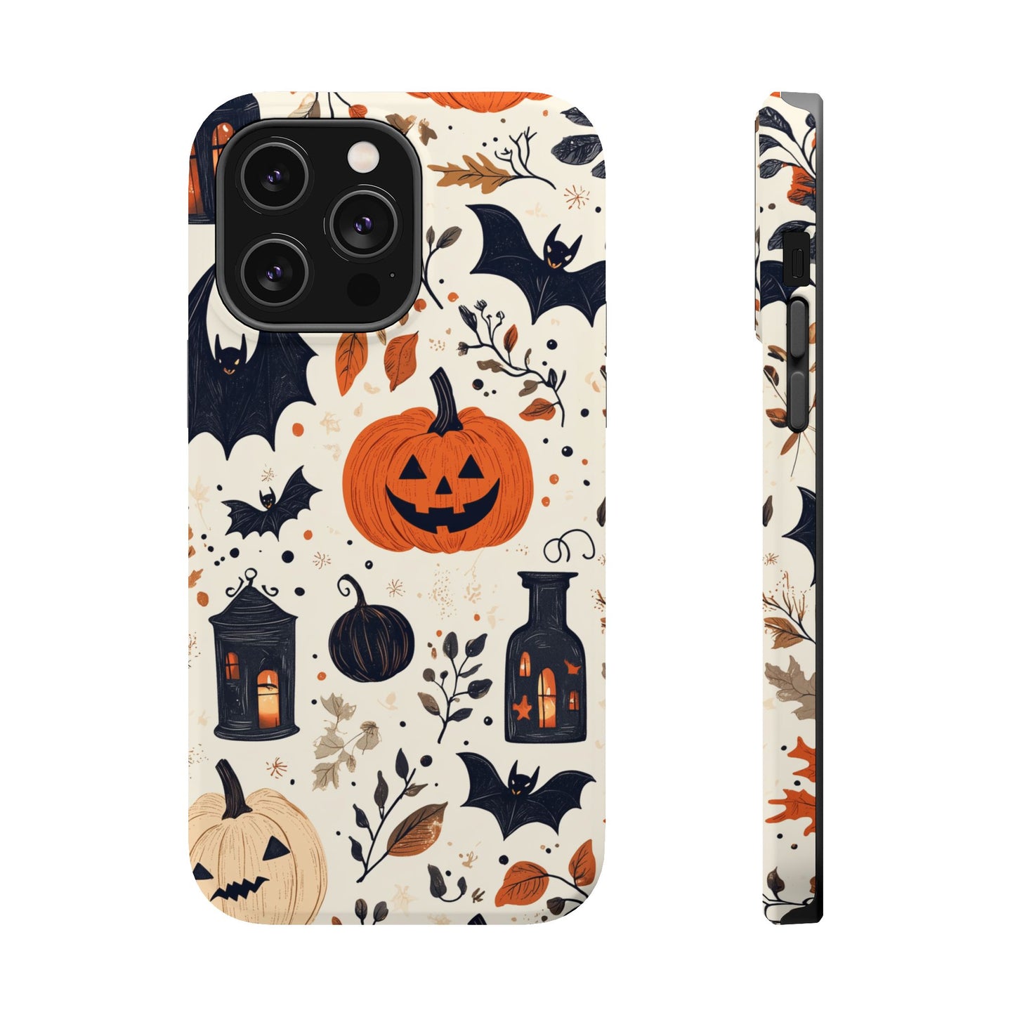 Charming Halloween MagSafe iPhone Case – Pumpkin, Bats, and Spooky Lantern Design