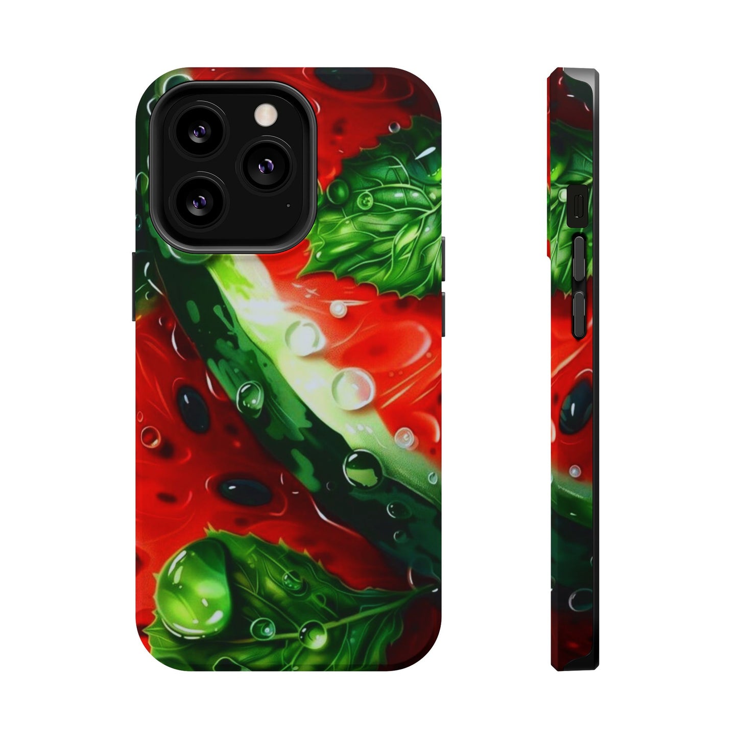 Juicy Watermelon & Mint MasSafe iPhone Case – Tough Dual-Layer, Vibrant Summer Design