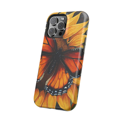 Monarch Butterfly & Sunflower Art – MagSafe iPhone Case