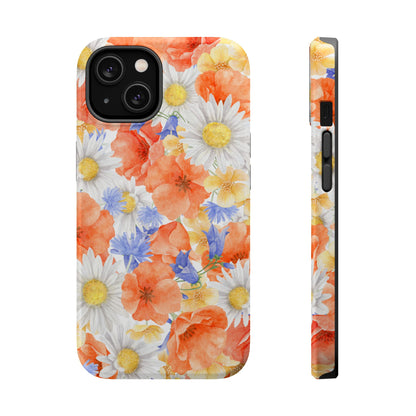 Watercolor Wildflower Pattern MagSafe iPhone Case – Durable Matte Finish with Daisy, Poppy & Cornflower Design