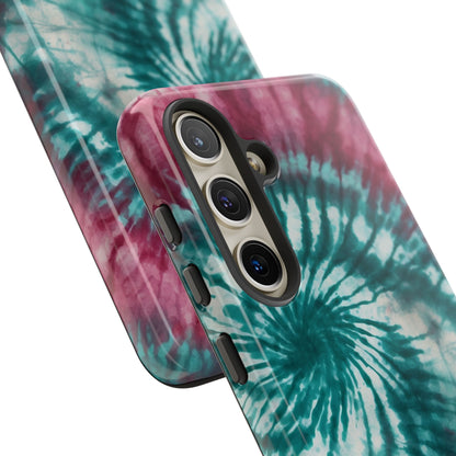 Teal and Pink Spiral Tie-Dye Samsung Galaxy Case – Boho Chic Design