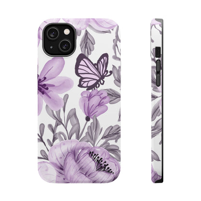 Lavender Bloom Butterfly MagSafe iPhone Case – Delicate Floral Design with Watercolor Details