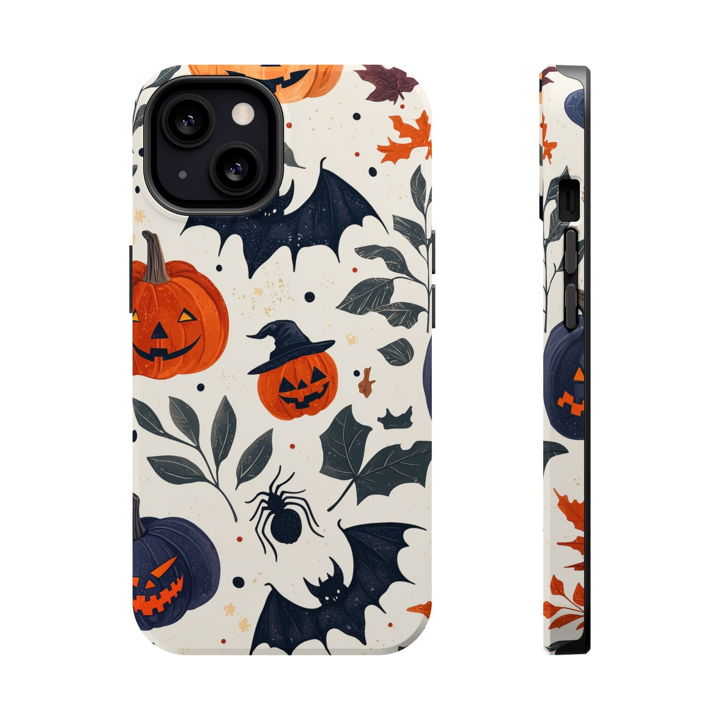 Spooky Halloween MagSafe iPhone Case – Pumpkins, Bats, and Spider Design