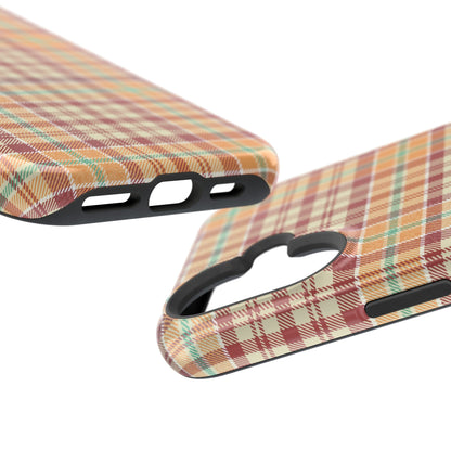 Retro Chic Plaid MagSafe iPhone Case in Red, Orange, Green & Cream – Vintage Design Meets Modern Tech