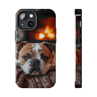 Cozy Bulldog iPhone Case – Fireside-Inspired Protective Cover Description: