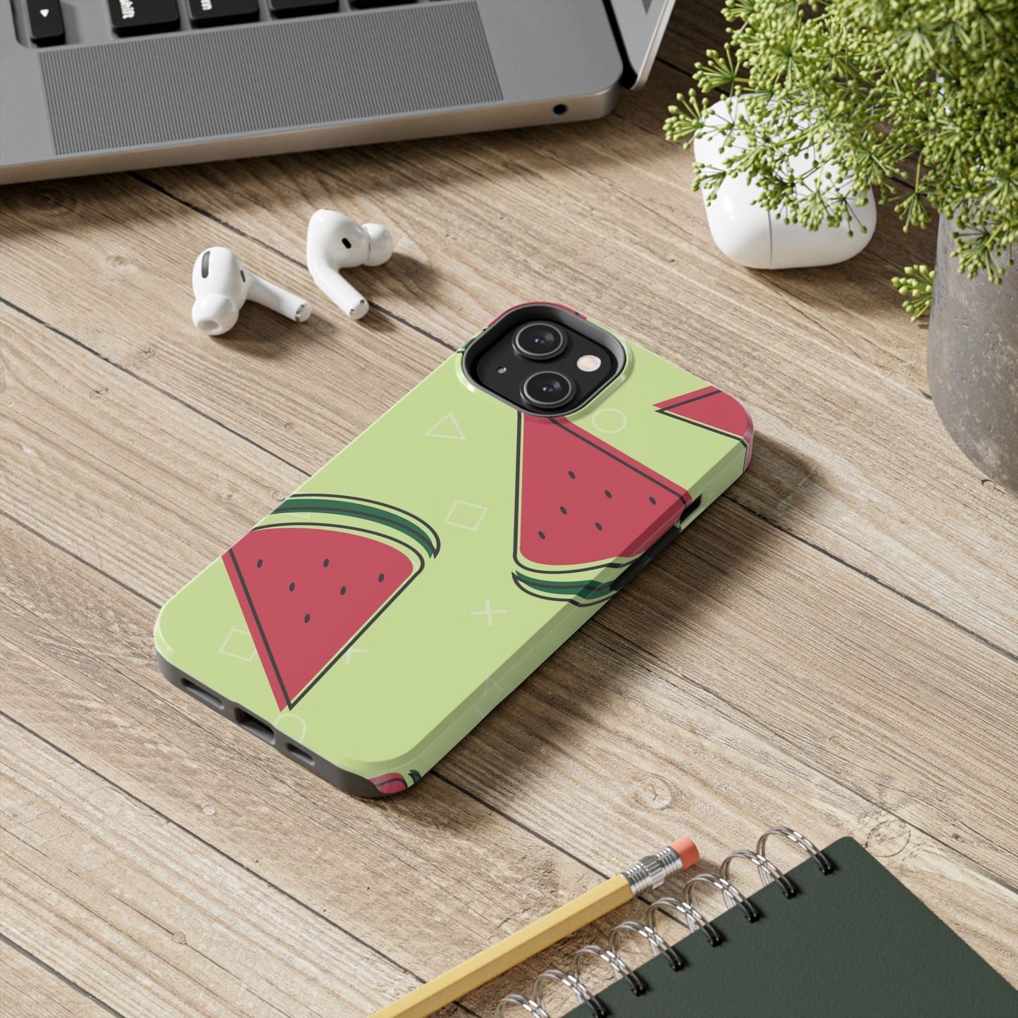 Watermelon Slice iPhone Case – Fresh & Fun Design with Retro Geometric Pattern