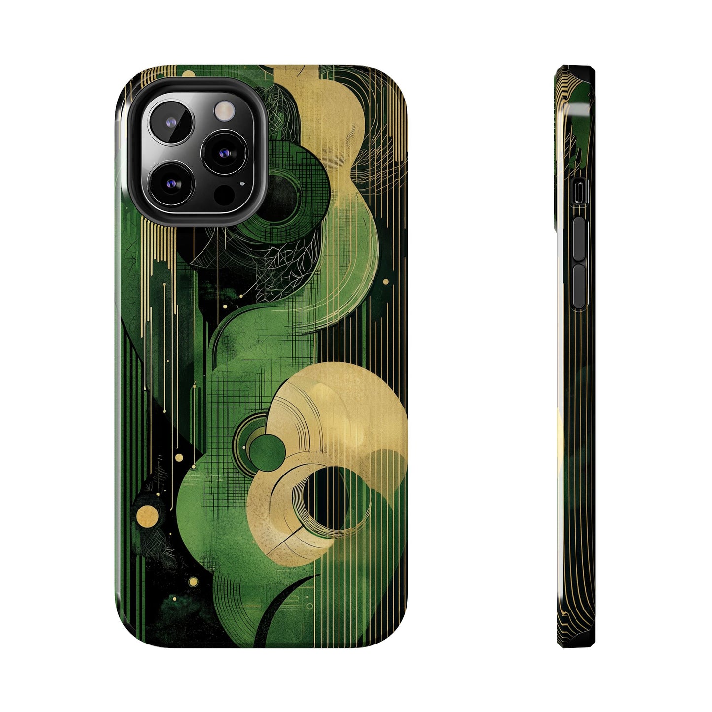 Abstract Green & Gold iPhone Case - Geometric Art Deco Protective Cover