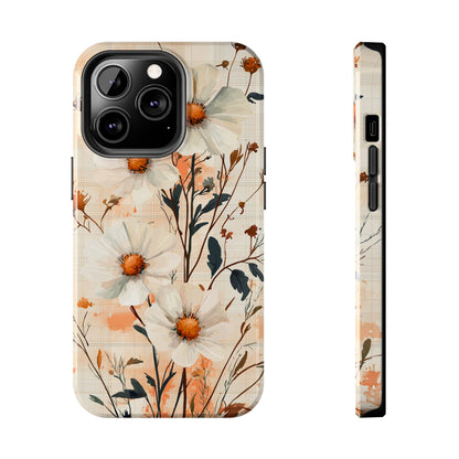 Pastel Orange Floral iPhone Case - Elegant Plaid Protective Cover