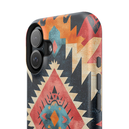 Bold Aztec Pattern Tough MagSafe iPhone Case – Vibrant Geometric Design, Dual-Layer Protection