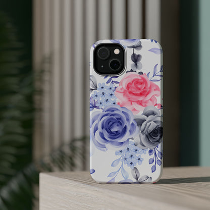 Elegant Blue Floral Watercolor Design – MagSafe iPhone Case