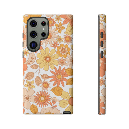 Vintage Floral Bloom Samsung Galaxy Case – Warm Orange & Yellow Retro Flower Design with Matte Finish