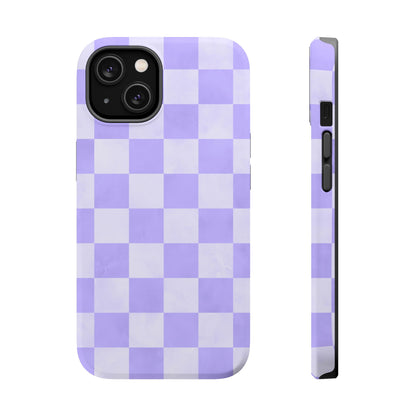 Lavender Checkerboard MagSafe iPhone Case – Shockproof, Smooth Matte Finish, Dual-Layer Design