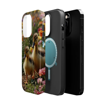 Charming Ducklings in Floral Garden - MagSafe iPhone Case