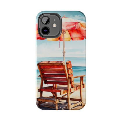 Beachfront Sunset Lounge iPhone Case – Vibrant Watercolor Design