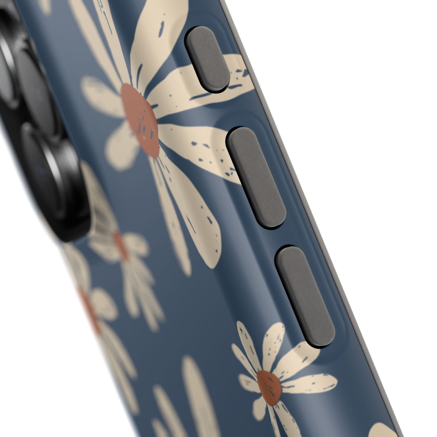 Vintage Daisies MagSafe iPhone Case – Navy Blue Floral Design, Scratch-Resistant with Shock-Absorbing Bumper