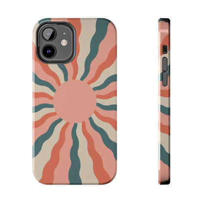 Retro Sunburst iPhone Case – Bold 70s-Inspired Waves in Coral, Teal, and Cream