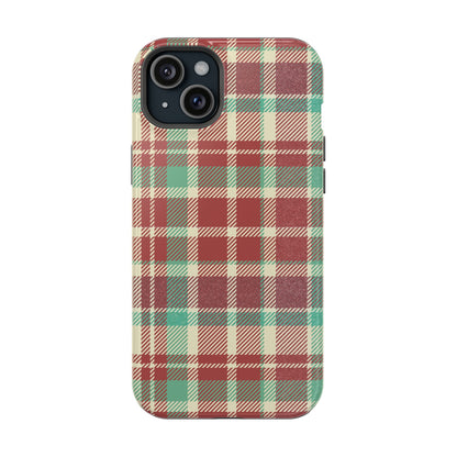 Retro Red & Cream Plaid – MagSafe iPhone Case with Classic Elegance