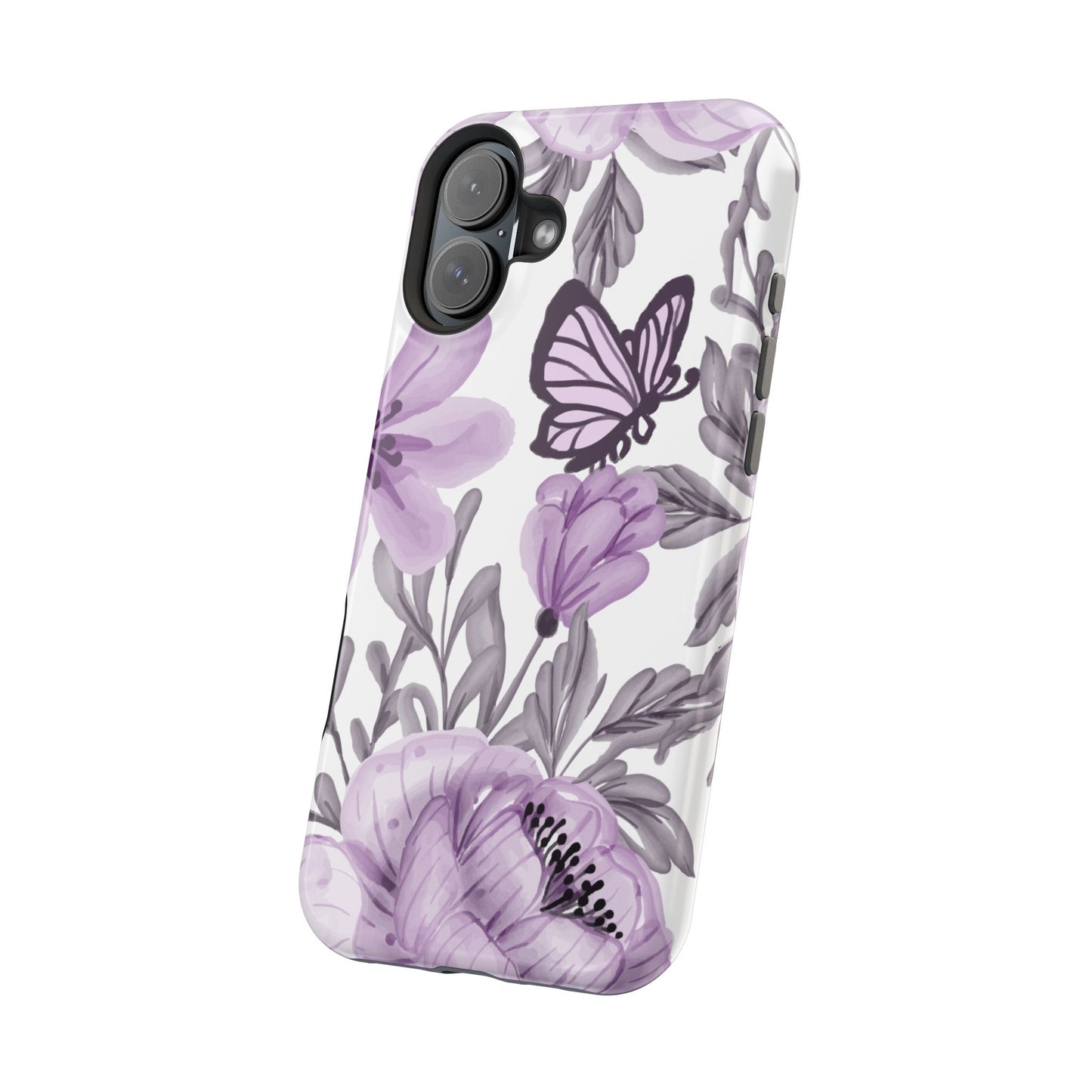 Lavender Bloom Butterfly MagSafe iPhone Case – Delicate Floral Design with Watercolor Details