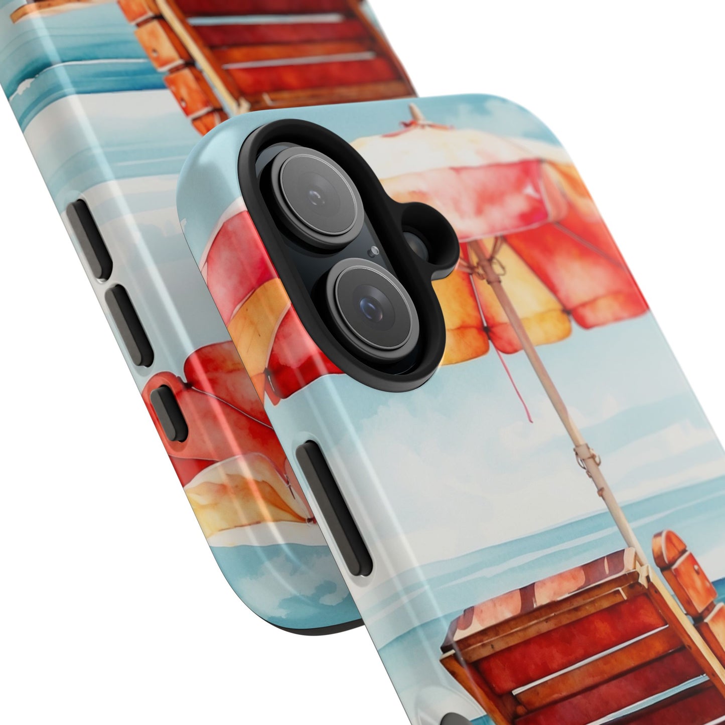 Beachfront Sunset Lounge iPhone Case – Vibrant Watercolor Design