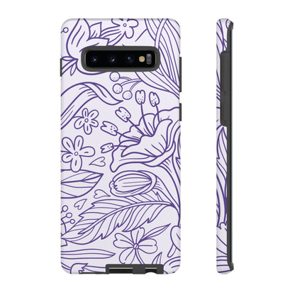 Lavender Floral Line Art Tough Samsung Galaxy Case – Minimalist Botanical Design with Dual-Layer Protection