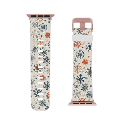  Rustic Orange and Blue Snowflake Pattern Apple Watch Band